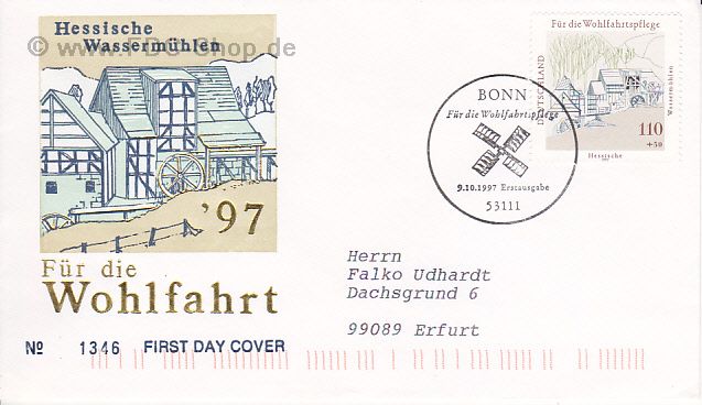 Ersttagsbrief BUND Mi-Nr: 1949, Wasser- und Windmühlen in Deutschland