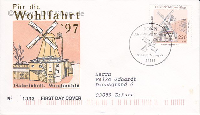 Ersttagsbrief BUND Mi-Nr: 1952, Wasser- und Windmühlen in Deutschland