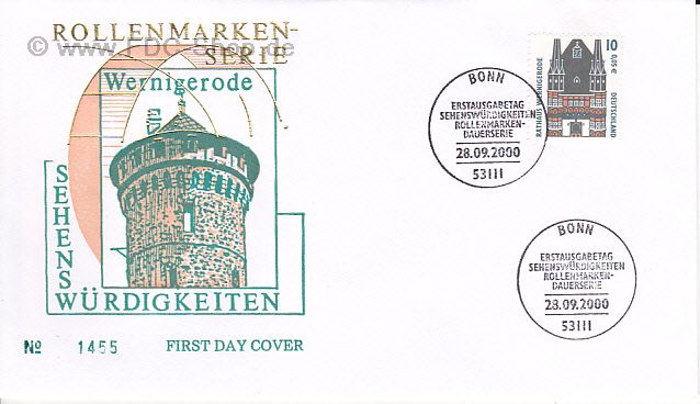 Ersttagsbrief BUND Mi-Nr: 2139, Freimarken: Sehenswürdigkeiten; Rathaus Wernigerode
