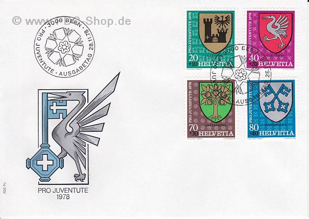 Ersttagsbrief Schweiz Mi-Nr: 1142-1144, Pro Juventute, Gemeindewappen