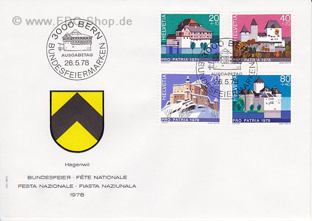Ersttagsbrief Schweiz Mi-Nr: 1130-1133, Pro Patria; Schlösser