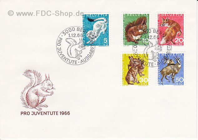 Ersttagsbrief Schweiz Mi-Nr: 845-849, Pro Juventute: Einheimische Wildtiere