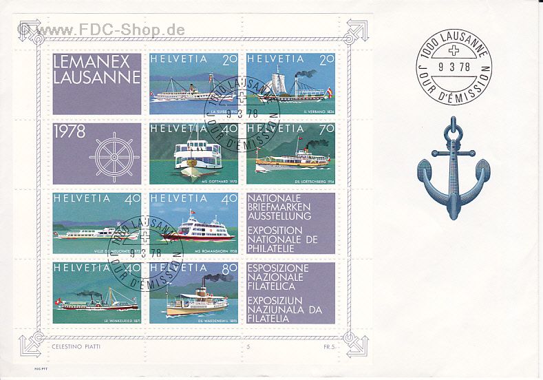 Ersttagsbrief Schweiz Mi-Nr: 1120-1127, Nationale Briefmarkenausstellung in Lausanne (LEMANEX) Block 23