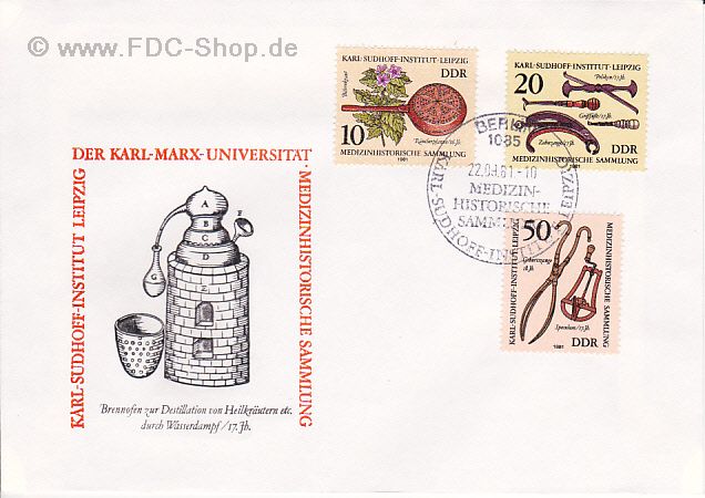 Ersttagsbrief DDR Mi-Nr: 2640+2641+2644, Karl-Sudhoff-Institut, Leipzig: Medizinhistorische Sammlung