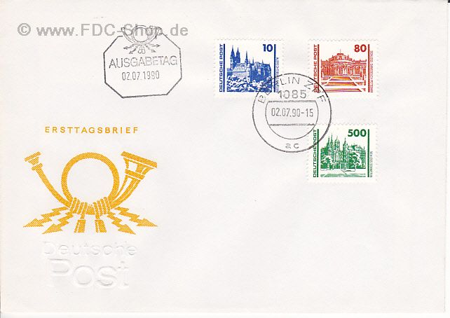 Ersttagsbrief DDR Mi-Nr: 3344+3349+3352, Freimarken; Bauwerke und Denkäler