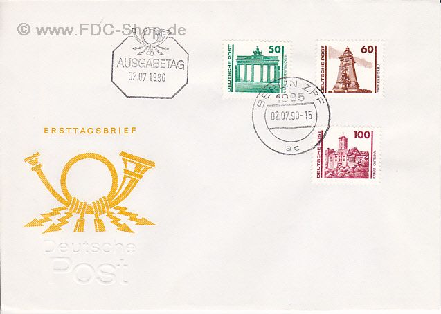 Ersttagsbrief DDR Mi-Nr: 3346+3347+3350, Freimarken; Bauwerke und Denkmäler