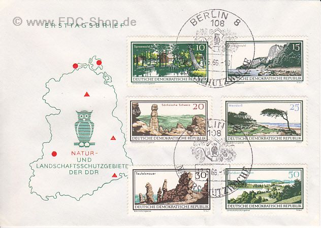 Ersttagsbrief DDR Mi-Nr: 1179-1184, Natur- und Landschaftsschutzgebiete