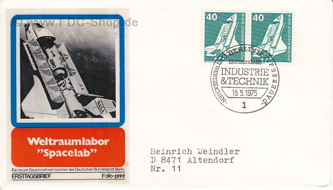 Ersttagsbrief BERLIN Mi-Nr: 498, Freimarken; Industrie und Technik; Weltraumlabor (Spacelab)