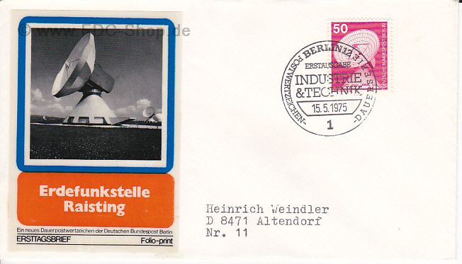 Ersttagsbrief BERLIN Mi-Nr: 499, Freimarken; Industrie und Technik; Erdfunkstelle Raisting