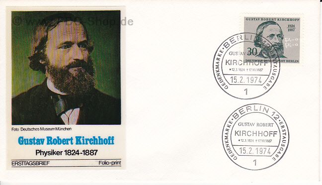 Ersttagsbrief BERLIN Mi-Nr: 465, 150. Geburtstag von Robert Kirchhoff
