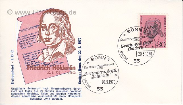 Ersttagsbrief BUND Mi-Nr: 618, 200. Geburtstag von Friedrich Hölderlin
