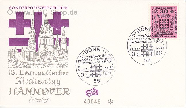 Ersttagsbrief BUND Mi-Nr: 536, Deutscher Evangelischer Kirchentag, Hannover