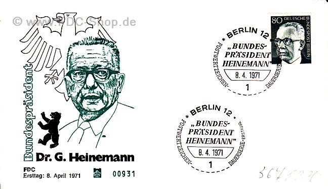 Ersttagsbrief BERLIN Mi-Nr: 367, Gustav Heinemann