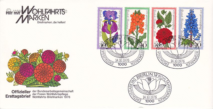Ersttagsbrief BERLIN Mi-Nr: 524-527, Wohlfahrt: Gartenblumen