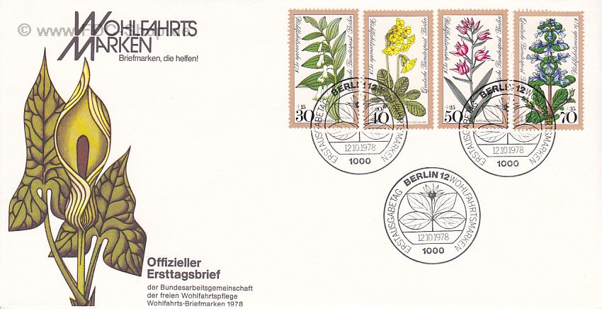 Ersttagsbrief BERLIN Mi-Nr: 573-576, Wohlfahrt: Waldblumen