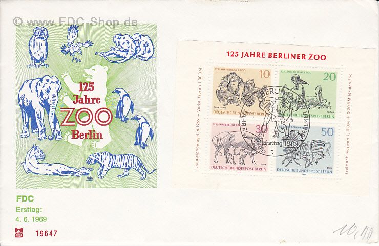 Ersttagsbrief BERLIN Mi-Nr: 338-341, 125 Jahre Berliner Zoo