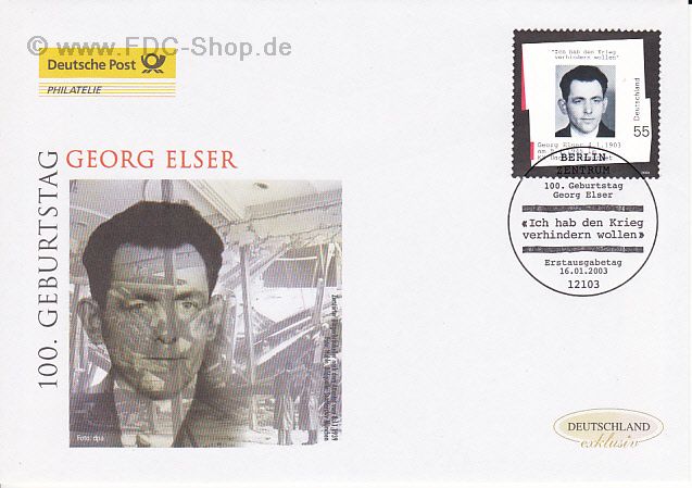 Ersttagsbrief BUND Mi-Nr: 2310, 100. Geburtstag von Georg Elser