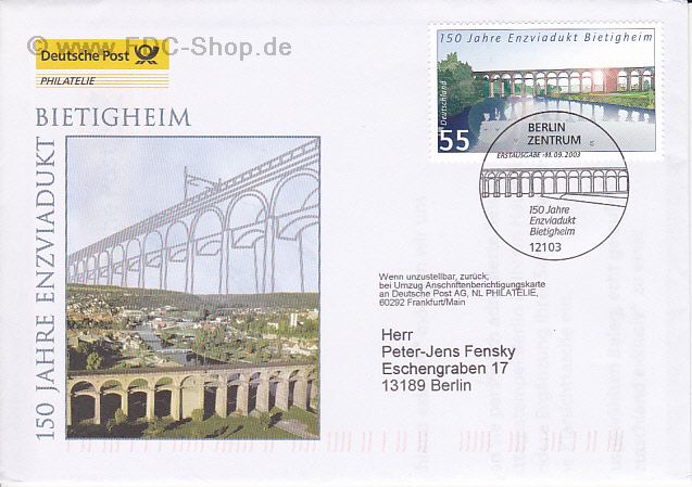 Ersttagsbrief BUND Mi-Nr: 2359, Brücken: Enzviadukt, Bietigheim