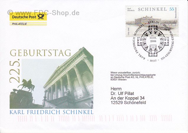 Ersttagsbrief BUND Mi-Nr: 2527, 225. Geburtstag von Karl Friedrich Schinkel