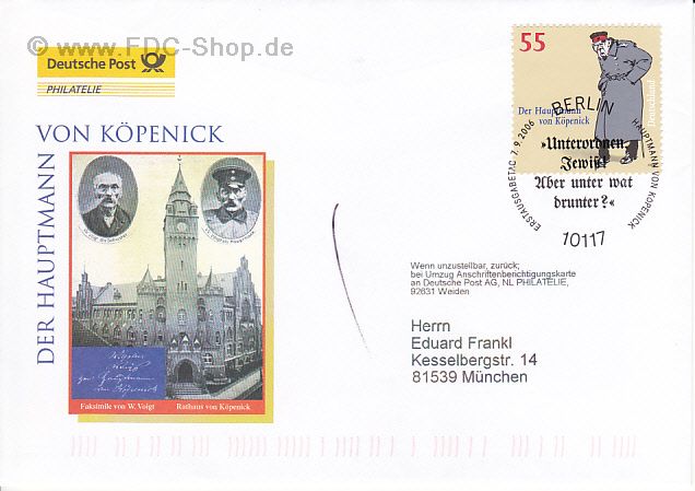 Ersttagsbrief BUND Mi-Nr: 2559, 100 Jahre "Hauptmann von Köpenick"