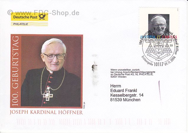 Ersttagsbrief BUND Mi-Nr: 2572, 100. Geburtstag von Joseph Kardinal Höffner