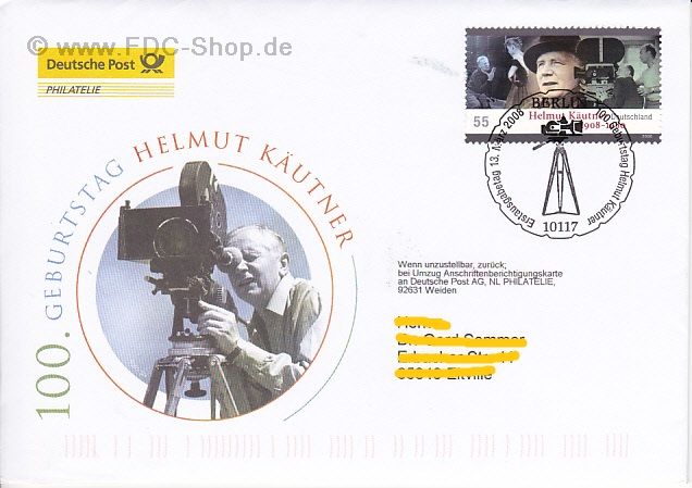 Ersttagsbrief BUND Mi-Nr: 2654, 100. Geburtstag von Helmut Käutner