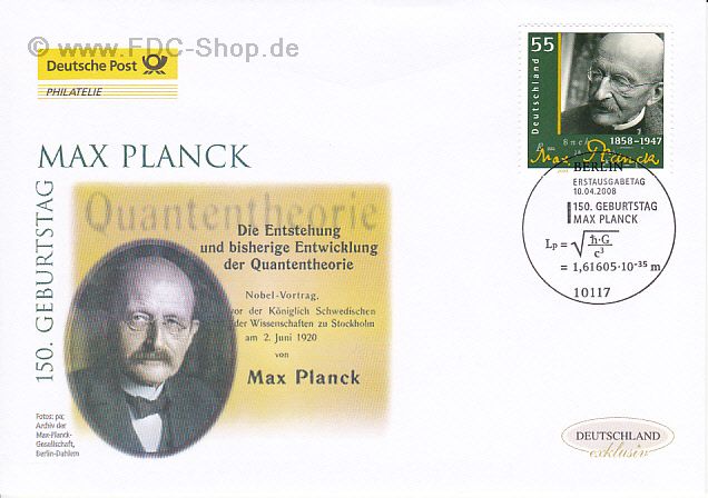 Ersttagsbrief BUND Mi-Nr: 2658, 150. Geburtstag von Max Planck