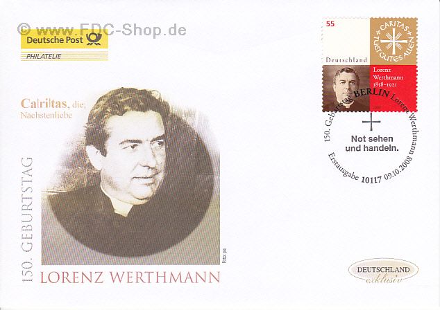 Ersttagsbrief BUND Mi-Nr: 2697, 150. Geburtstag von Lorenz Werthmann