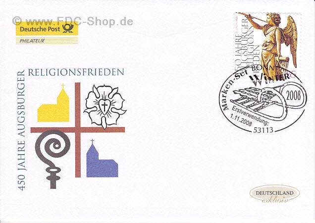 Ersttagsbrief BUND Mi-Nr: 2700, Winter: 450 Jahre Augsburger Religionsfrieden (selbstklebend)
