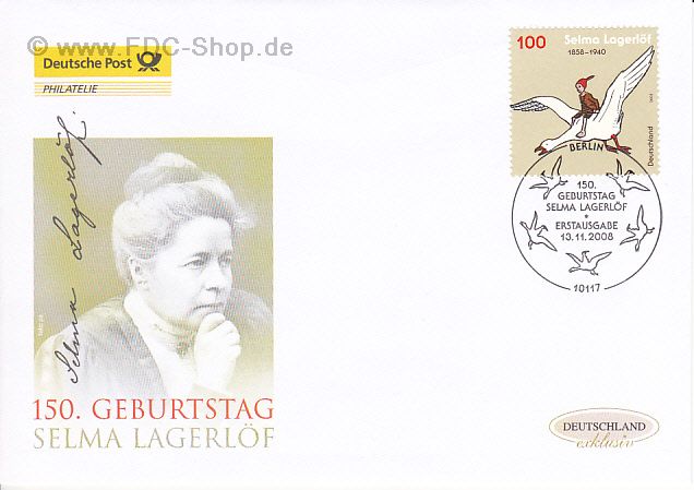 Ersttagsbrief BUND Mi-Nr: 2705, 150. Geburtstag von Selma Lagerlöf