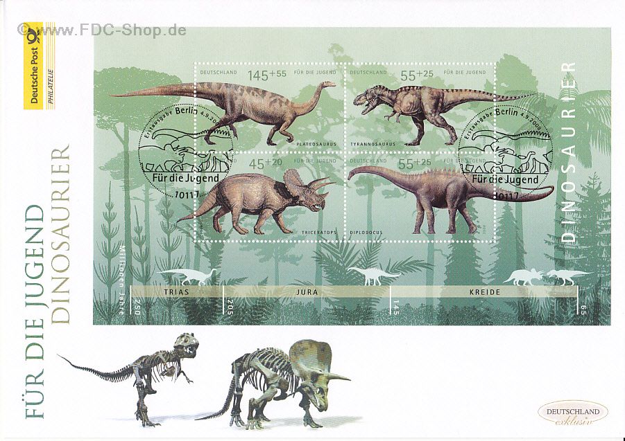 Ersttagsbrief BUND Mi-Nr: 2687-2690, Jugend: Dinosaurier (Block 73)