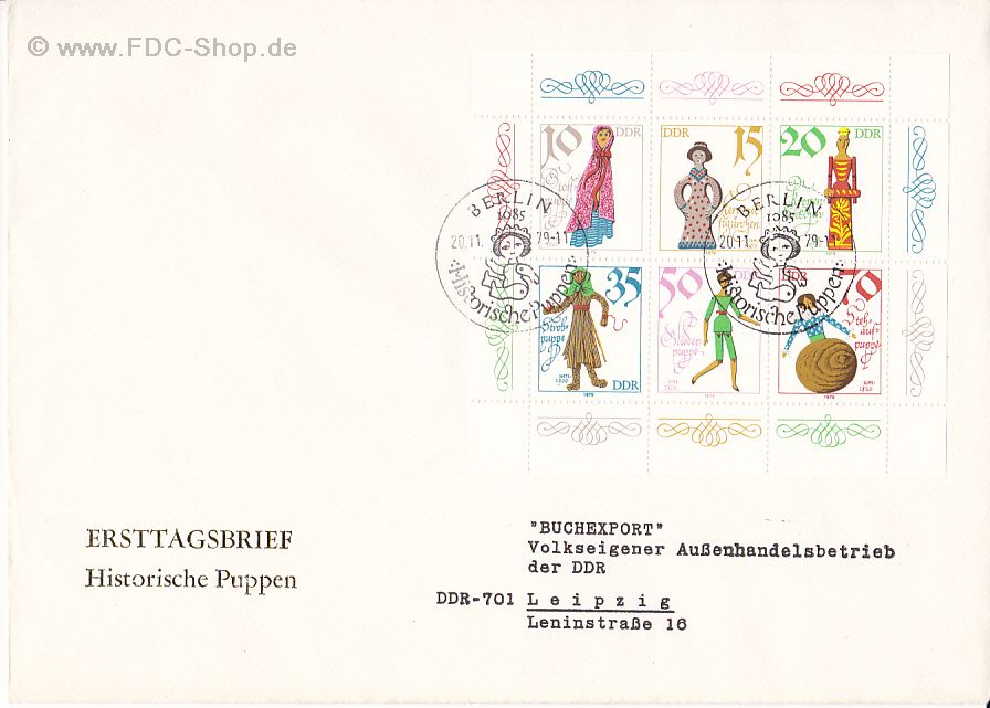 Ersttagsbrief DDR Mi-Nr: 2472, Historische Puppen (Kleinbogen)