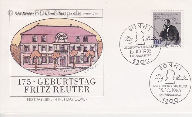 Ersttagsbrief BUND Mi-Nr: 1263, 175. Geburtstag von Fritz Reuter