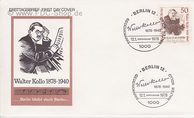 Ersttagsbrief BERLIN Mi-Nr: 561, 100. Geburttag von Walter Kollo