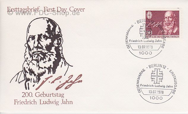Ersttagsbrief BERLIN Mi-Nr: 570, 200. Geburtstag von Friedrich Ludwig Jahn