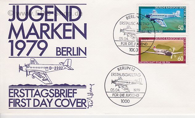 Ersttagsbrief BERLIN Mi-Nr: 593-594, Jugend: Luftfahrt