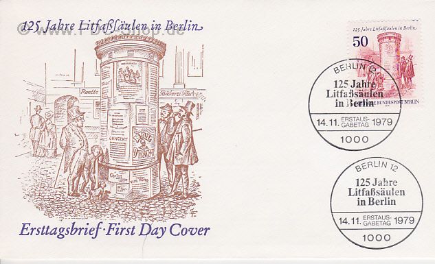 Ersttagsbrief BERLIN Mi-Nr: 612, 125 Jahre Litfaßsäulen
