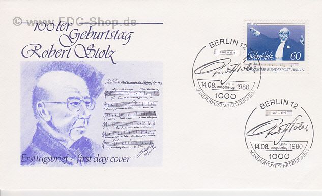 Ersttagsbrief BERLIN Mi-Nr: 627, 100. Geburtstag von Robert Stolz