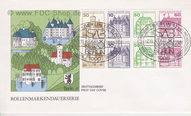 Ersttagsbrief BERLIN Mi-Nr: 532+534+611+615, Freimarke: Burgen und Schlösser (H-Blatt 20)