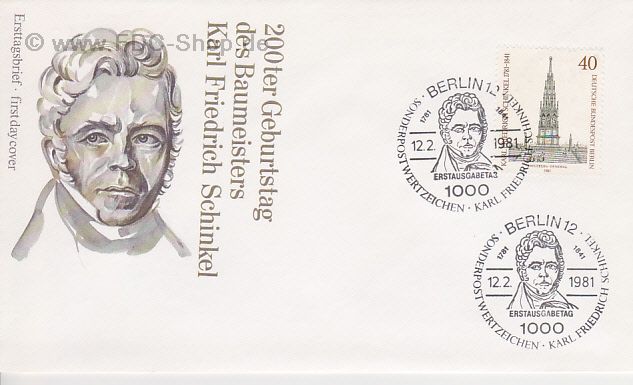 Ersttagsbrief BERLIN Mi-Nr: 640, 200. Geburtstag von Carl Friedrich Schinkel