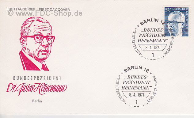Ersttagsbrief BERLIN Mi-Nr: 365, Gustav Heinemann