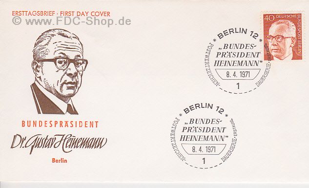 Ersttagsbrief BERLIN Mi-Nr: 364, Gustav Heinemann