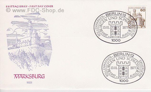 Ersttagsbrief BERLIN Mi-Nr: 537, Freimarken; Burgen und Schlösser; Marksburg