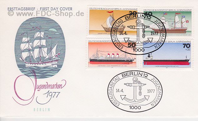 Ersttagsbrief BERLIN Mi-Nr: 544-547, Jugend: Deutsche Schiffe