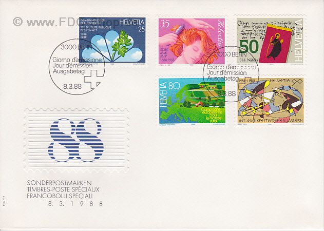 Ersttagsbrief Schweiz Mi-Nr: 1364-1368, Jahresereignisse 1988