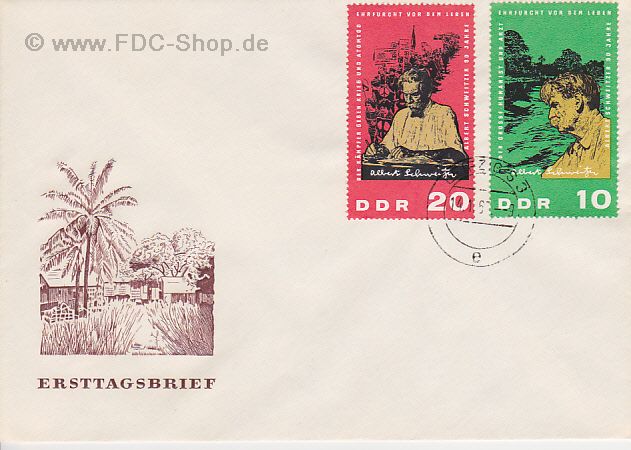 Ersttagsbrief DDR Mi-Nr: 1084-1085, 90. Geburtstag von Dr. Albert Schweitzer
