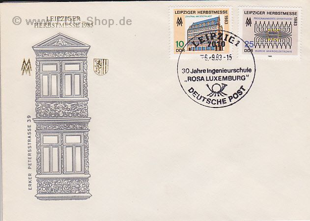 Sonderbrief DDR, Mi-Nr. 2822-2823, 30 Jahre Ingenieurschulde der Deutschen Post "Rosa Luxemburg", Leipzig