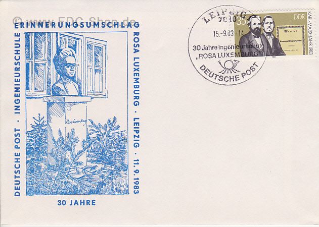 Erinnerungsbrief DDR, Mi-Nr. 2785, 30 Jahre Ingenieurschulde der Deutschen Post "Rosa Luxemburg", Leipzig
