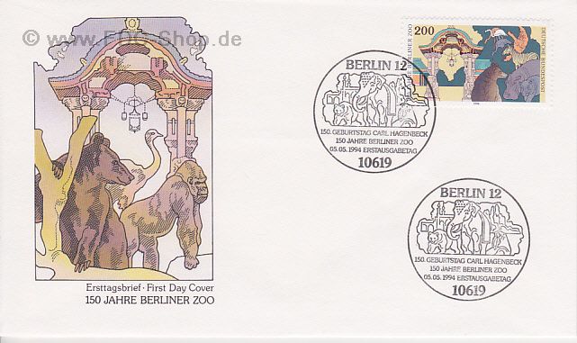 Ersttagsbrief BUND Mi-Nr: 1735, 150. Geburtstag von Carl Hagenbeck; 150 Jahre Berliner Zoo