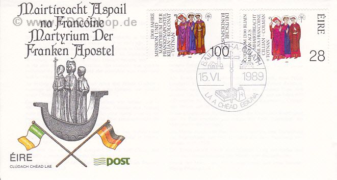 Ersttagsbrief BUND Mi-Nr: 1424, 1300. Todestag von Frankenapostel Kilian, Kolonat und Totnan + Ausgabe Irland MiNr. 683
